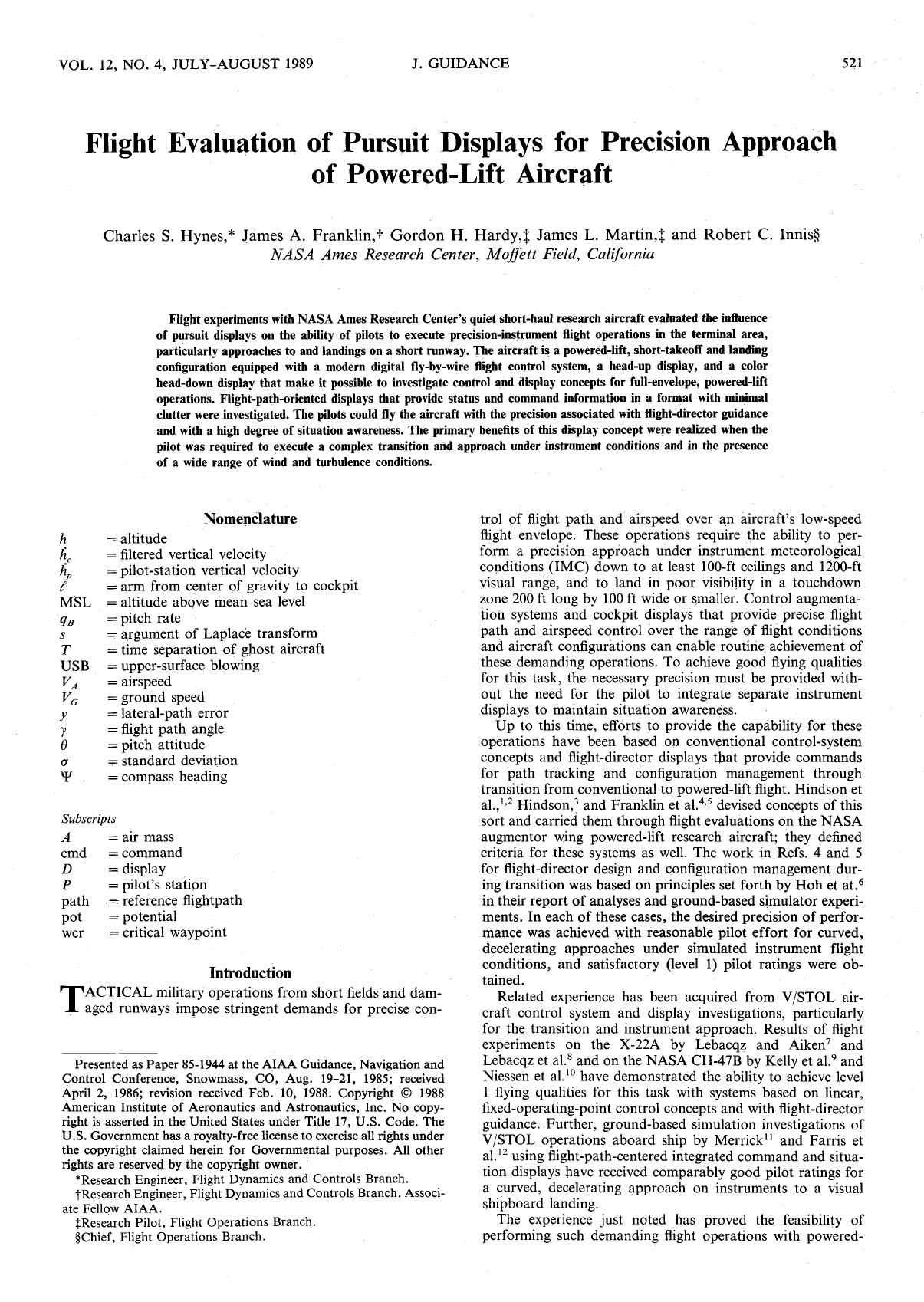 Flight evaluation of pursuit displays for precision approach of powered-lift aircraft by Unknown