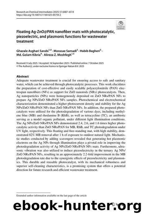 Floating Ag-ZnO@PAN nanofiber mats with photocatalytic, piezoelectric, and plasmonic functions for wastewater treatment by Ghazale Asghari Sarabi & Morasae Samadi & Habib Bagheri & Md. Golam Kibria & Alireza Z. Moshfegh
