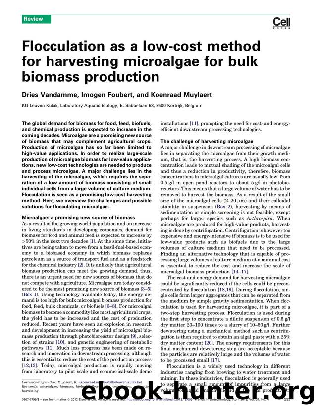 Flocculation as a low-cost method for harvesting microalgae for bulk biomass production by Dries Vandamme & Imogen Foubert & Koenraad Muylaert