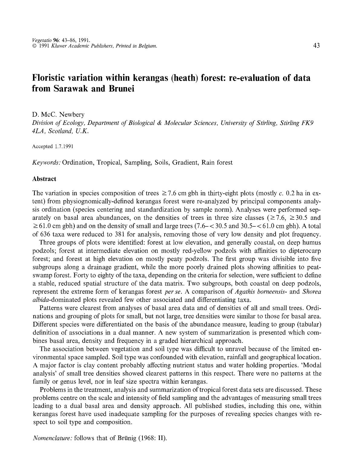 Floristic variation within kerangas (heath) forest: re-evaluation of data from Sarawak and Brunei by Unknown