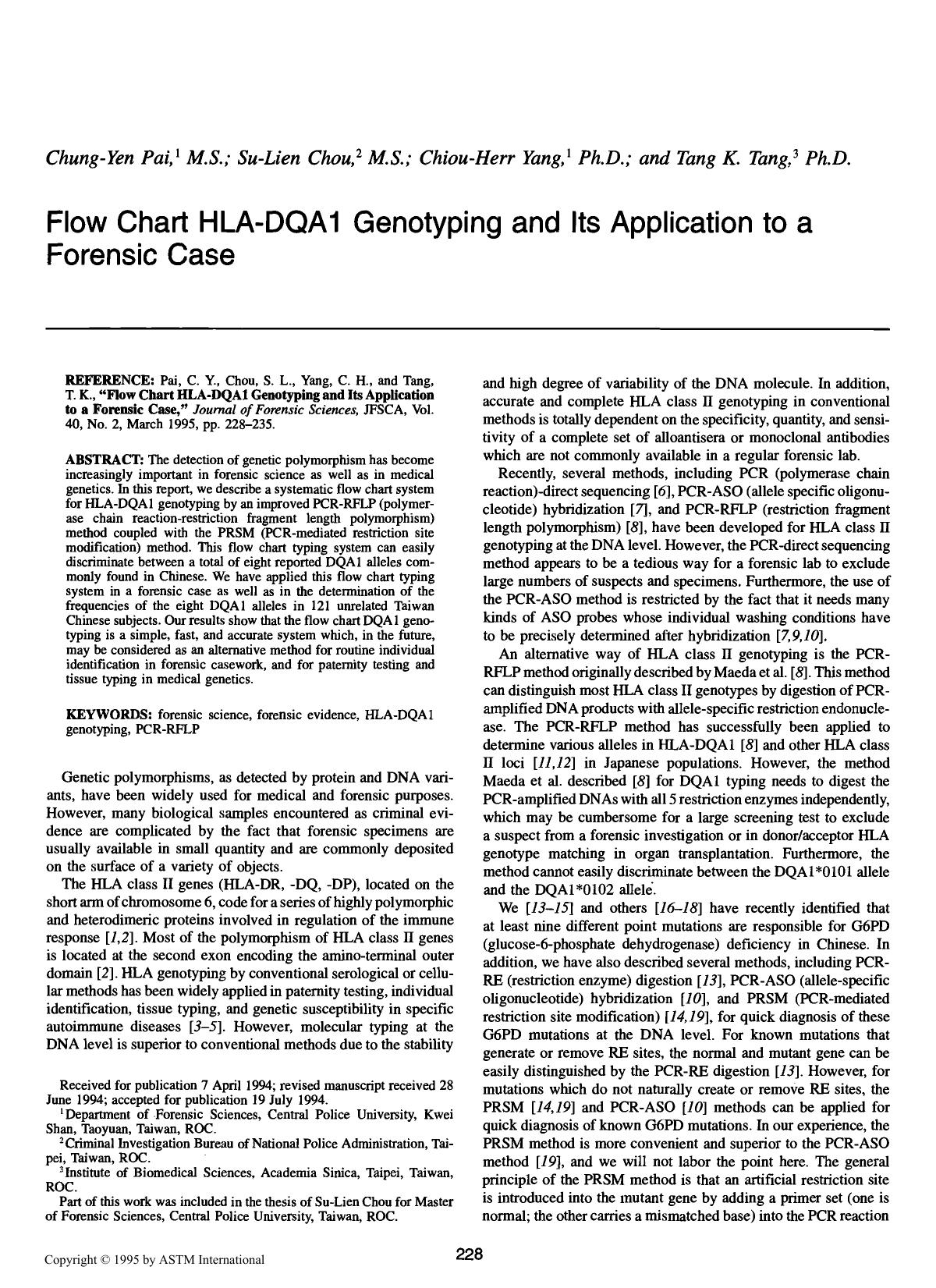 Flow Chart HLA-DQA1 Genotyping and Its Application to a Forensic Case by Pai CY Chou SL Yang CH Tang TK