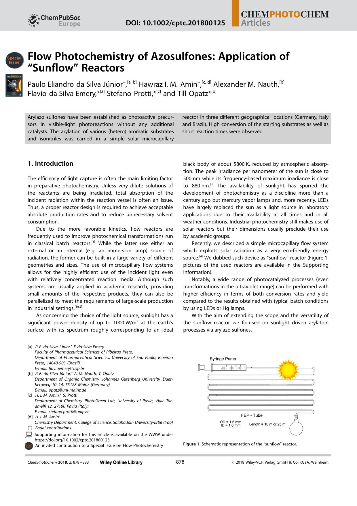 Flow Photochemistry of Azosulfones: Application of âSunflowâ Reactors by Unknown