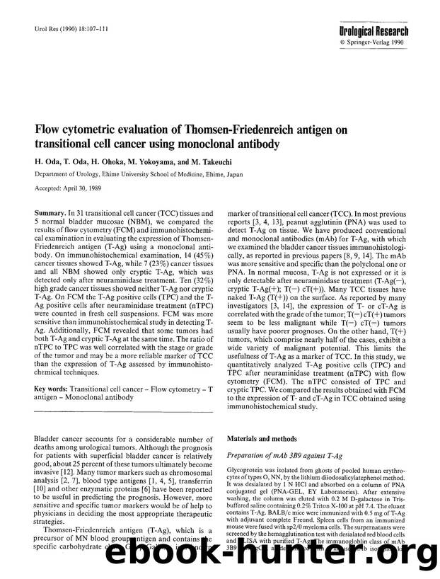 Flow cytometric evaluation of Thomsen-Friedenreich antigen on transitional cell cancer using monoclonal antibody by Unknown