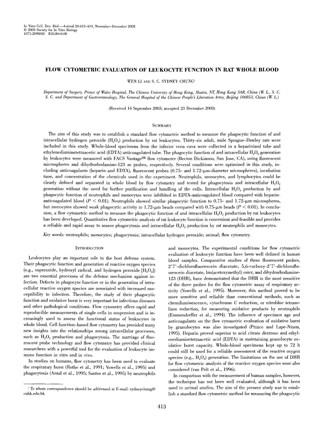 Flow cytometric evaluation of leukocyte function in rat whole blood by Unknown
