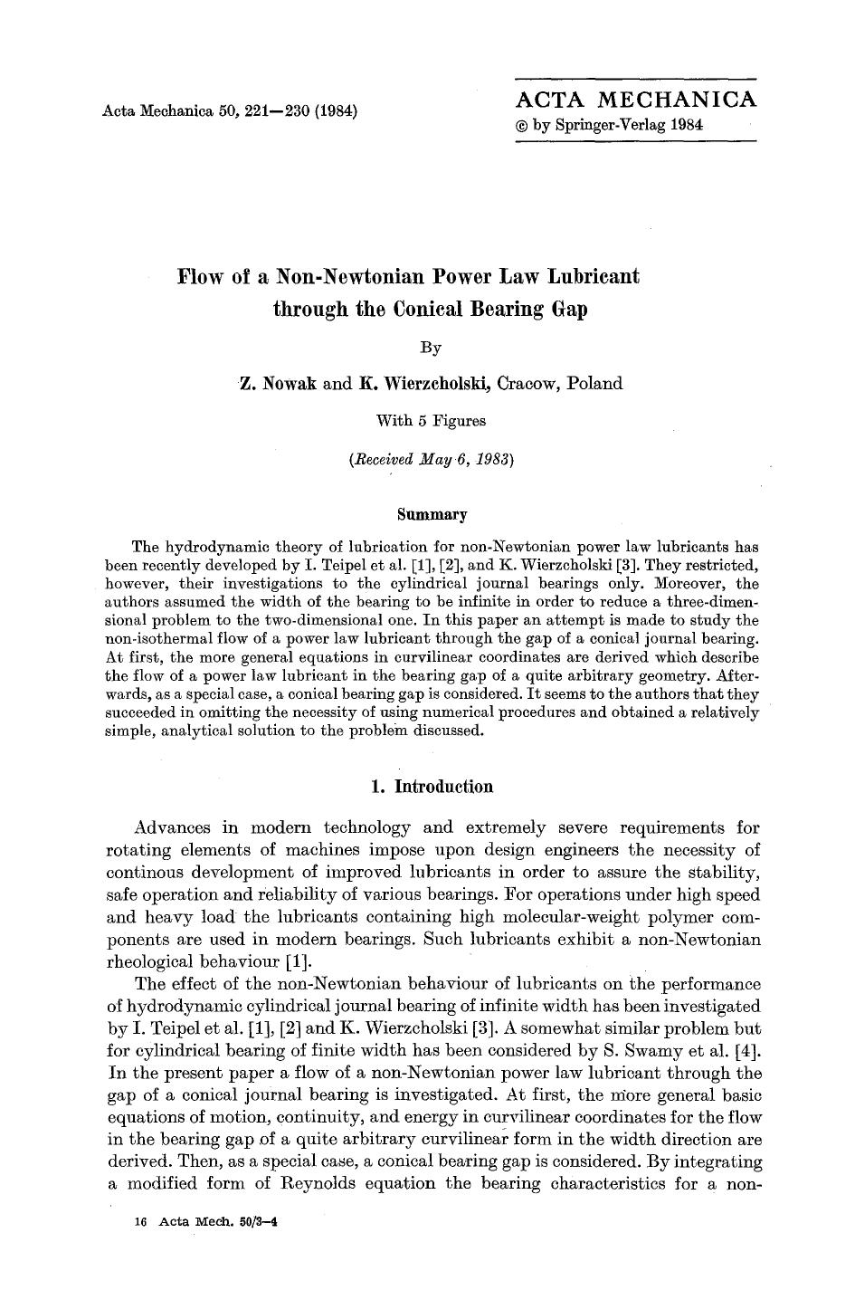 Flow of a non-Newtonian power law lubricant through the conical bearing gap by Unknown