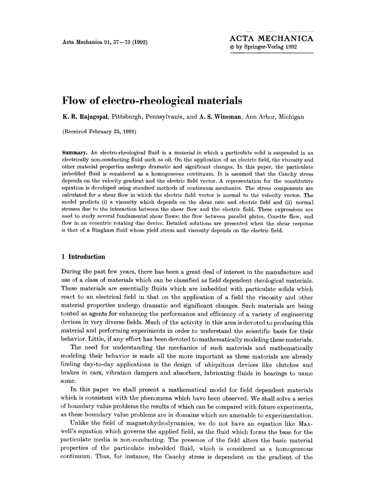 Flow of electro-rheological materials by Unknown