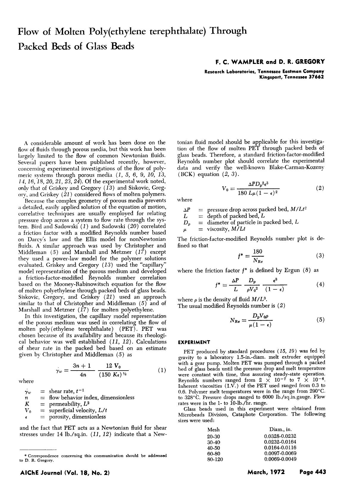 Flow of molten poly(ethylene terephthalate) through packed beds of glass beads by Unknown