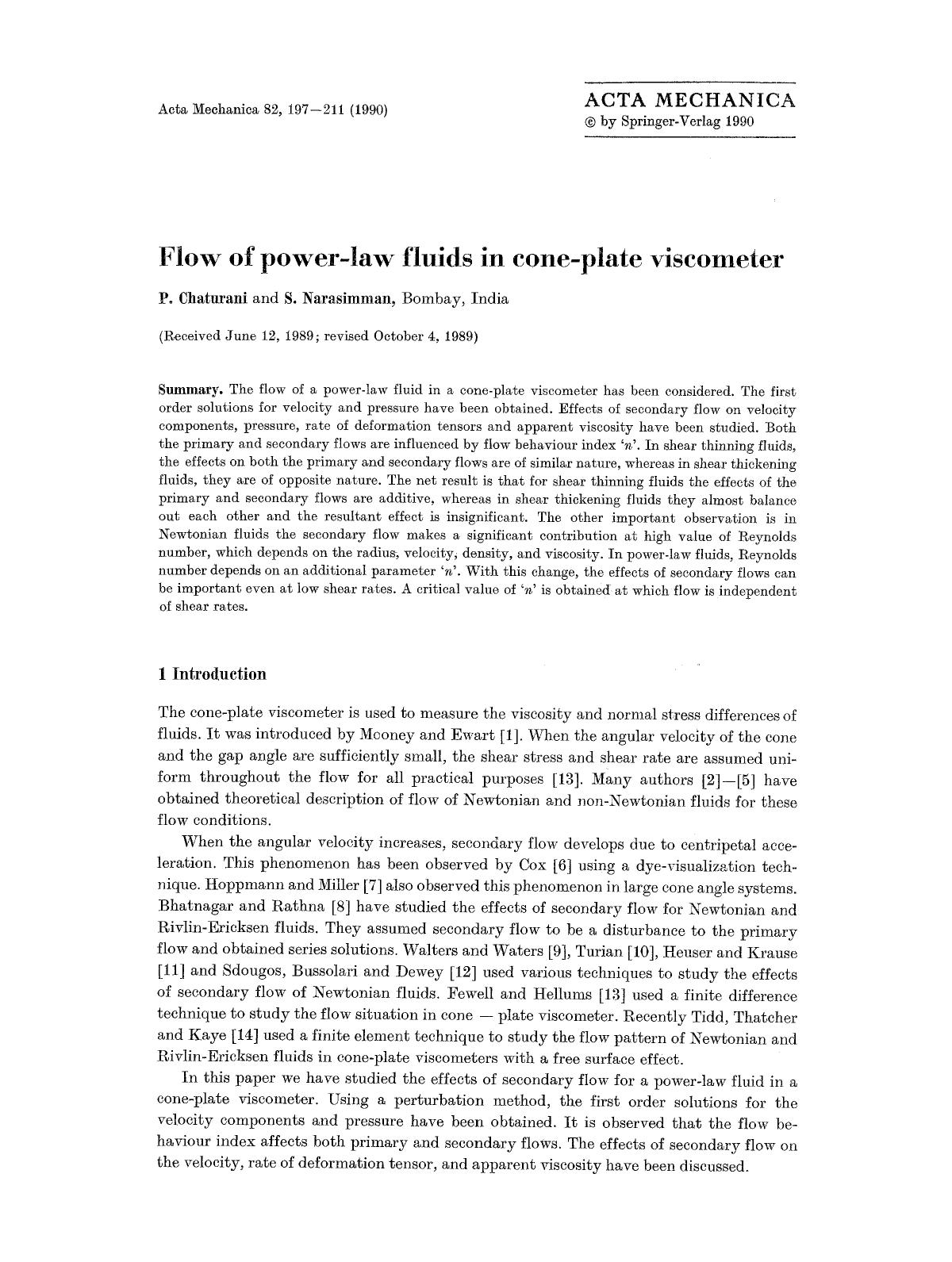 Flow of power-law fluids in cone-plate viscometer by Unknown