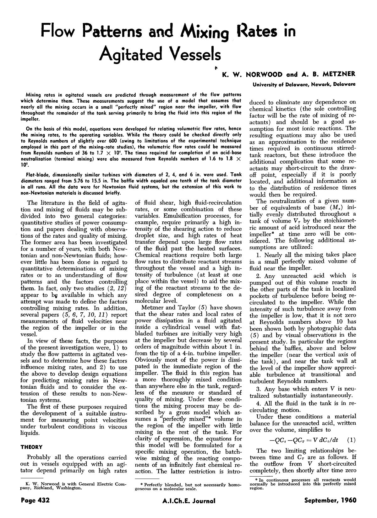 Flow patterns and mixing rates in agitated vessels by Unknown