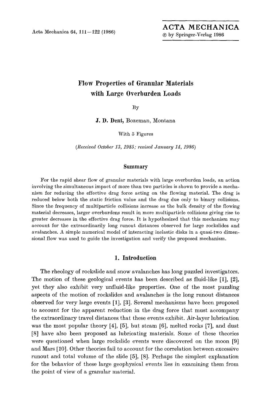 Flow properties of granular materials with large overburden loads by Unknown