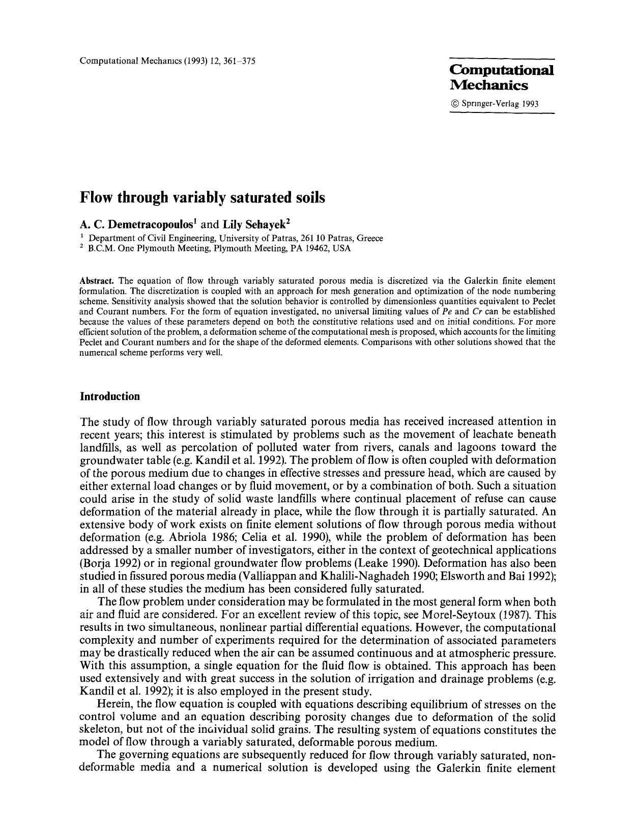 Flow through variably saturated soils by Unknown