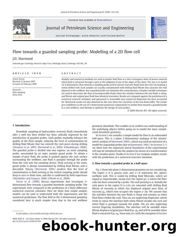 Flow towards a guarded sampling probe: Modelling of a 2D flow cell by J.D. Sherwood