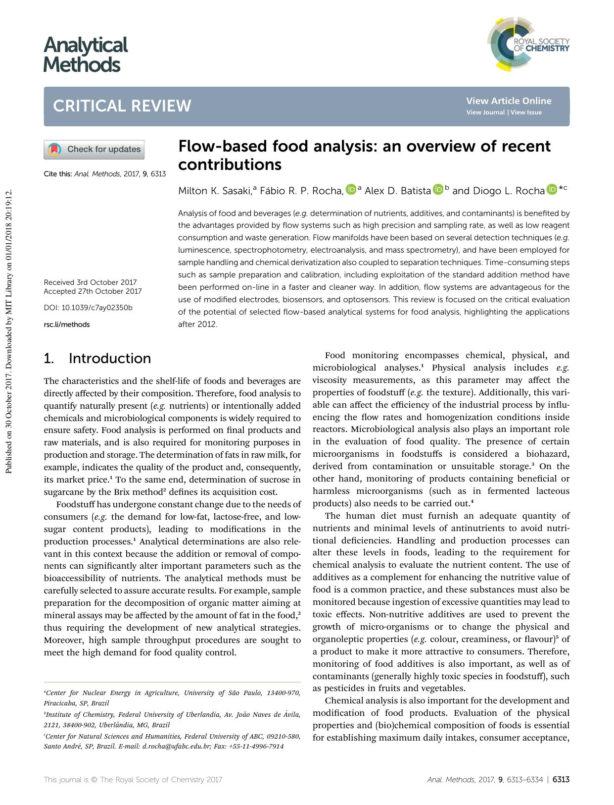 Flow-based food analysis: an overview of recent contributions by Milton K. Sasaki & Fábio R. P. Rocha & Alex D. Batista & Diogo L. Rocha