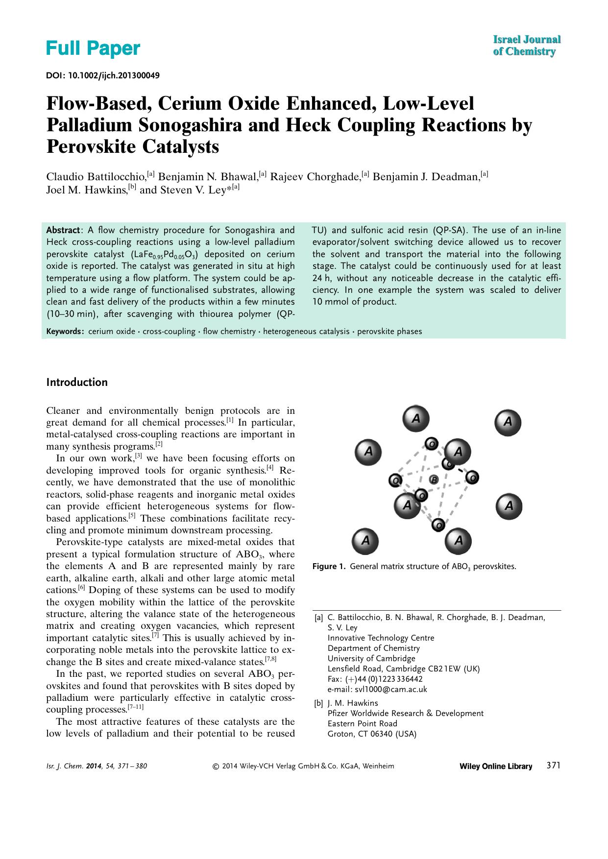 FlowBased, Cerium Oxide Enhanced, LowLevel Palladium Sonogashira and Heck Coupling Reactions by Perovskite Catalysts by Unknown