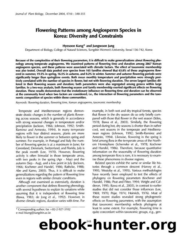 Flowering patterns among angiosperm species in Korea: diversity and constraints by Unknown