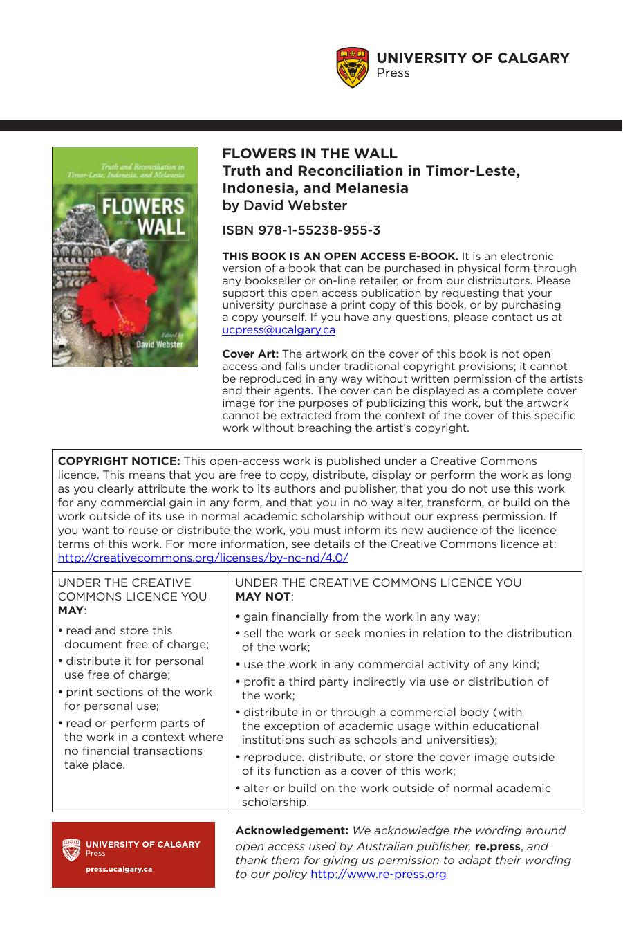 Flowers in the Wall: Truth and Reconciliation in Timor-Leste, Indonesia, and Melanesia by David Webster