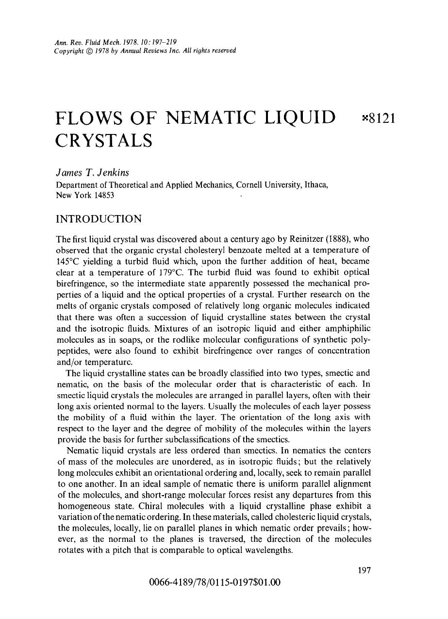 Flows of Nematic Liquid Crystals by J T Jenkins