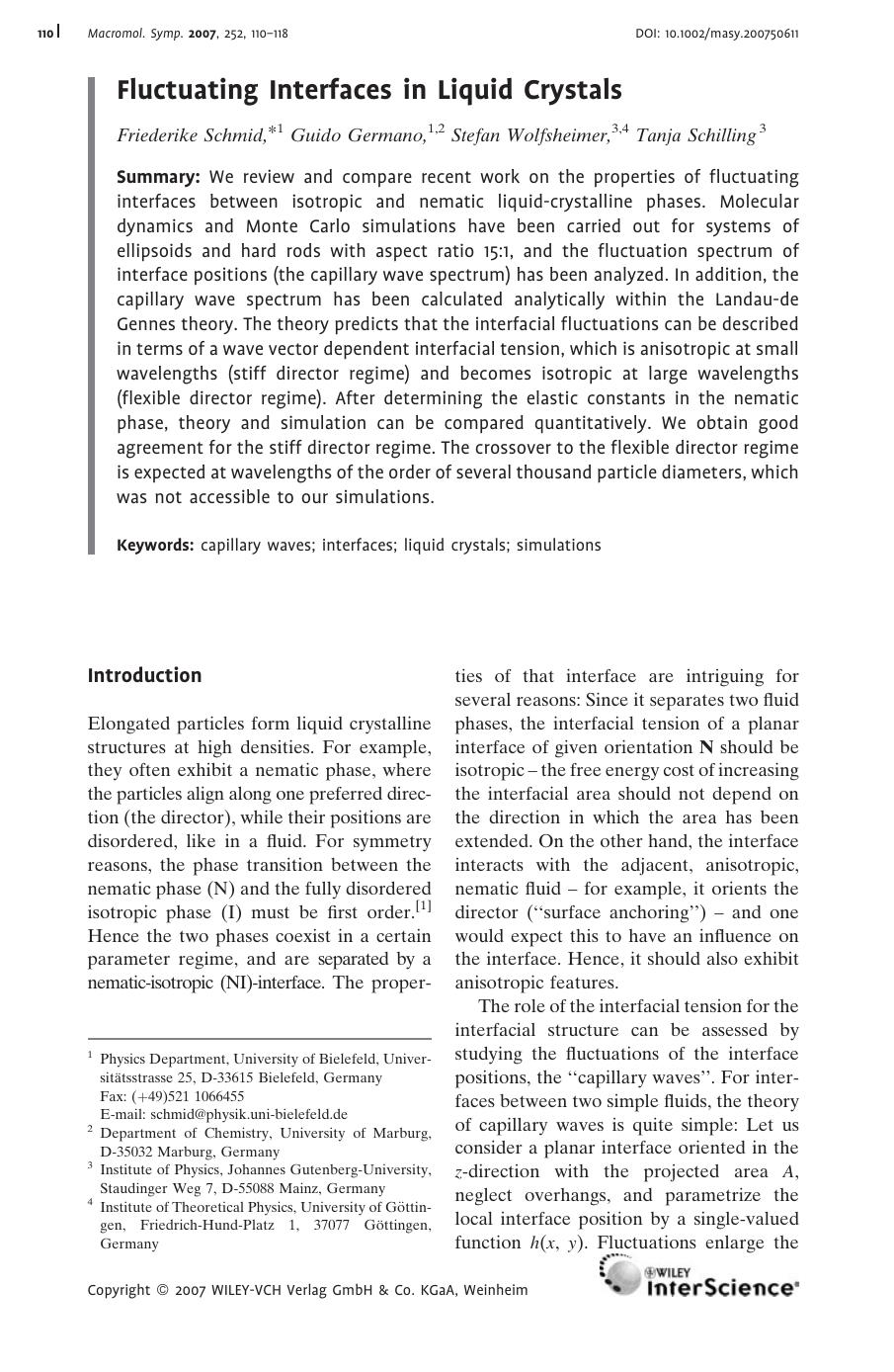 Fluctuating Interfaces in Liquid Crystals by Unknown