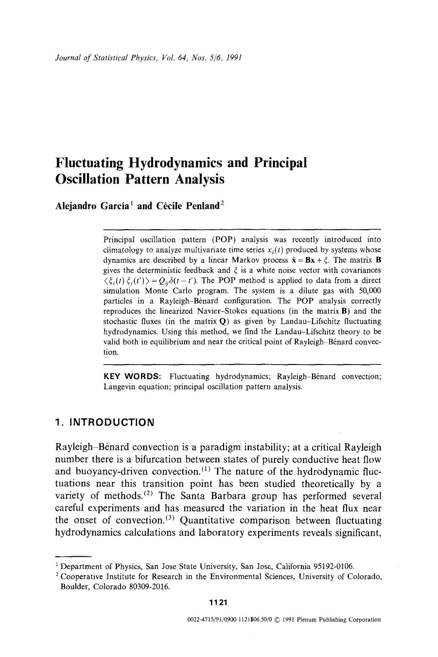 Fluctuating hydrodynamics and principal oscillation pattern analysis by Unknown