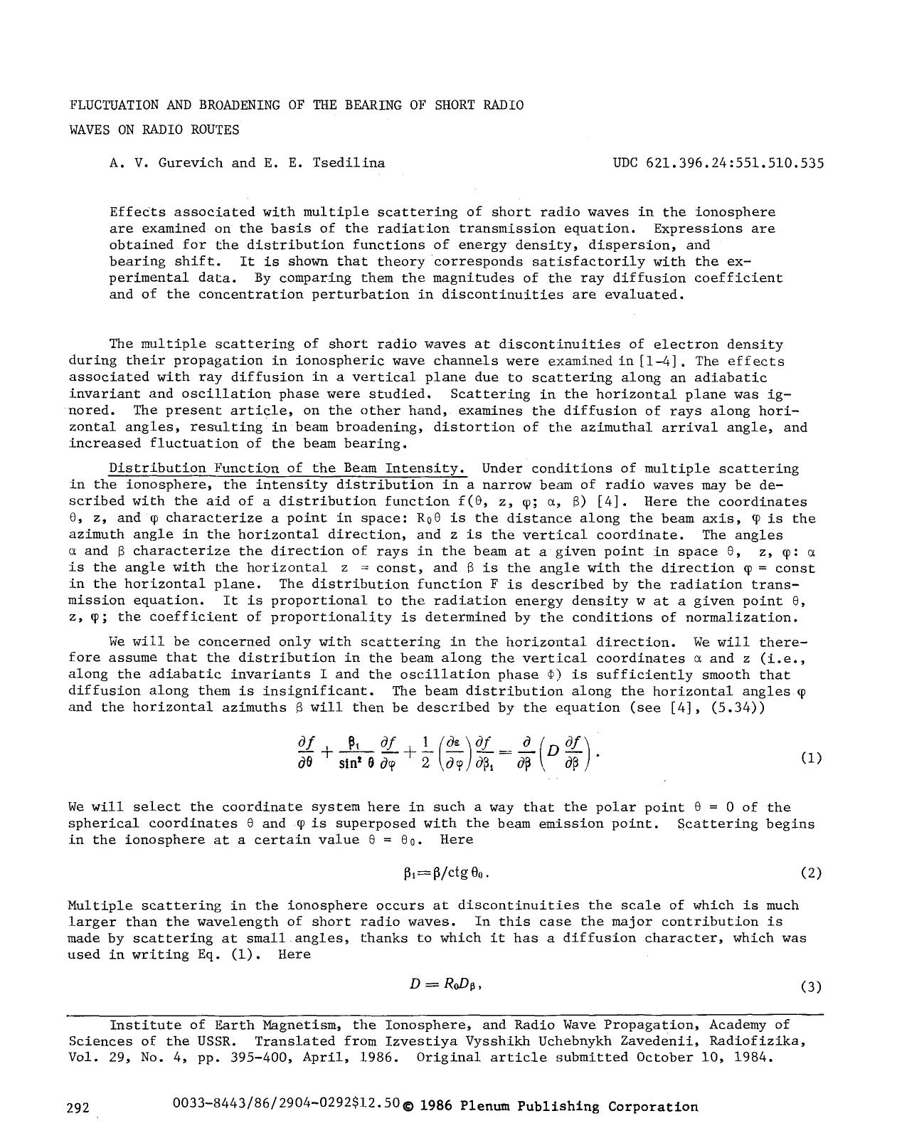 Fluctuation and broadening of the bearing of short radio waves on radio routes by Unknown