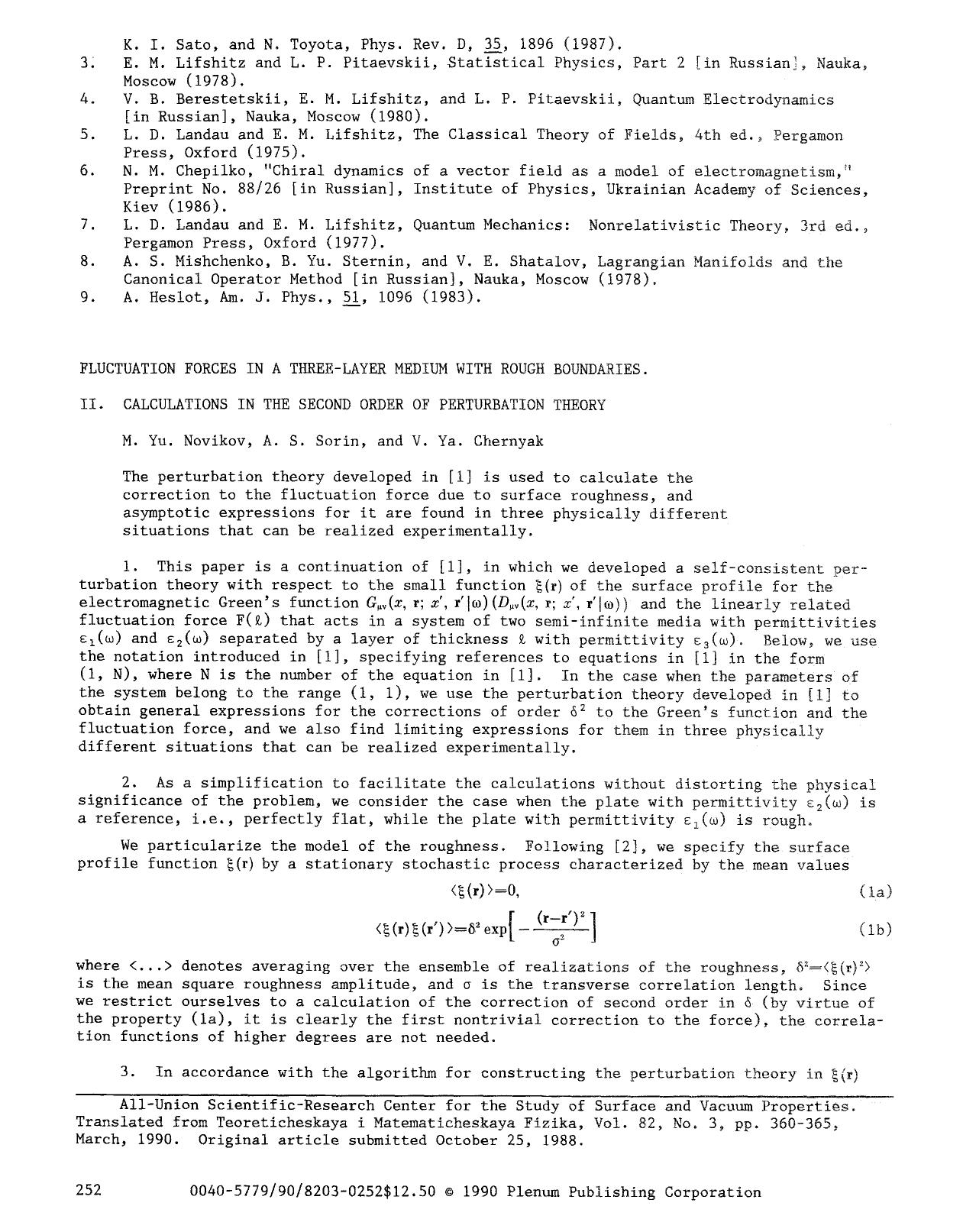 Fluctuation forces in a three-layer medium with rough boundaries. II. Calculations in the second order of perturbation theory by Unknown