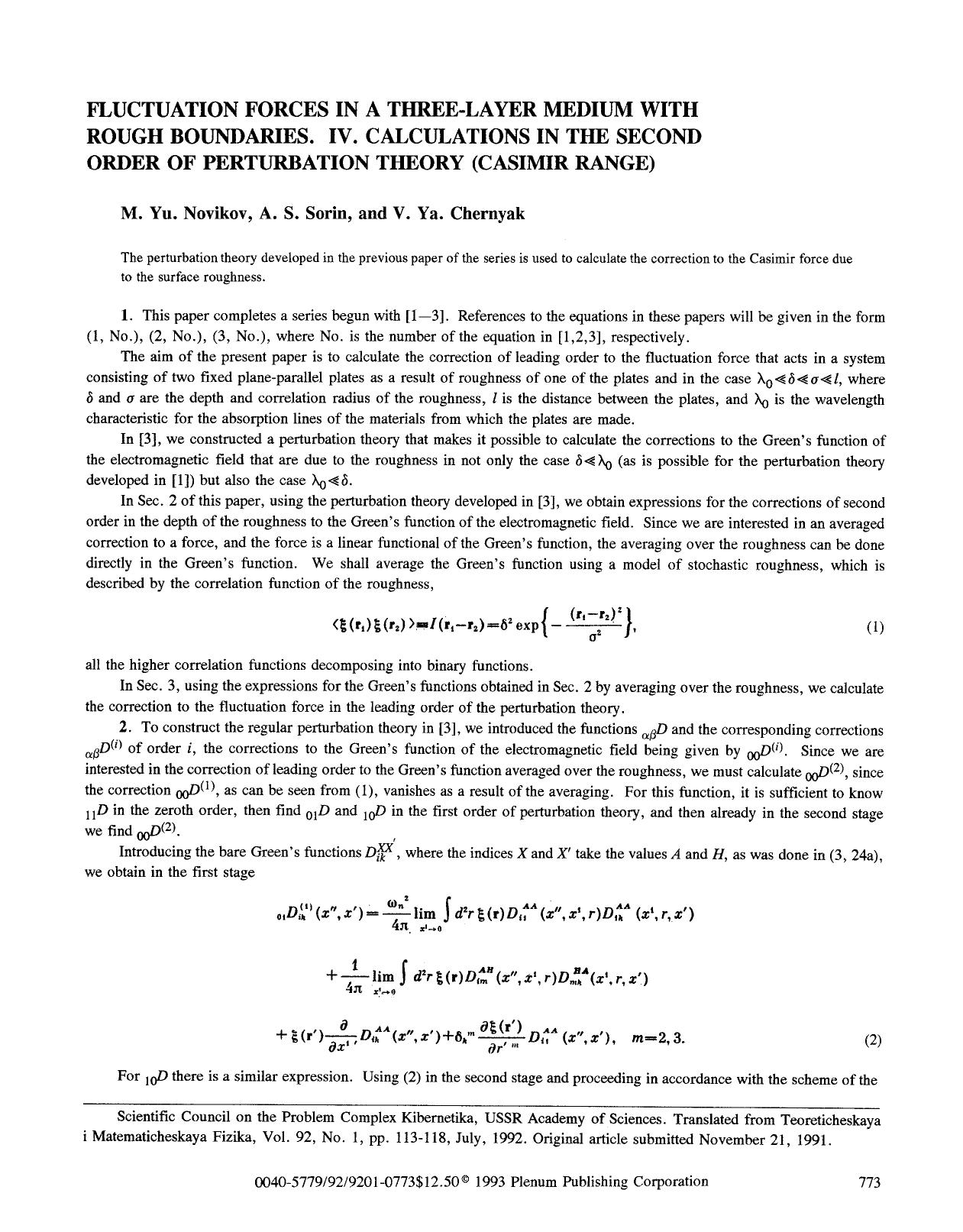 Fluctuation forces in a three-layer medium with rough boundaries. IV. Calculations in the second order of perturbation theory (Casimir range) by Unknown