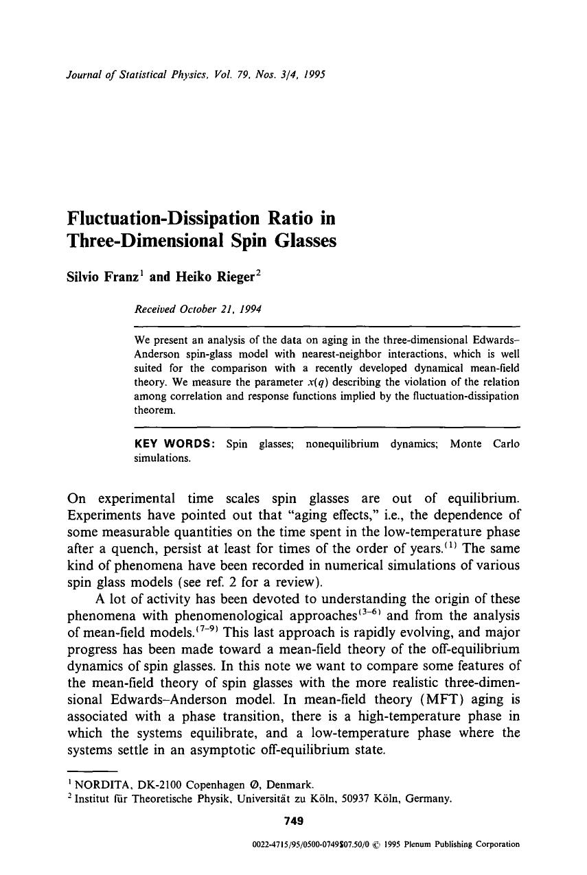 Fluctuation-dissipation ratio in three-dimensional spin glasses by Unknown