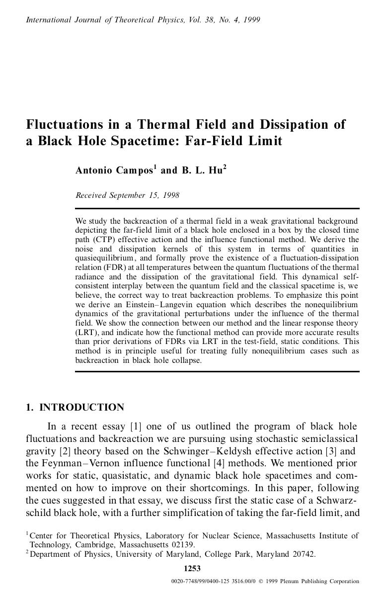 Fluctuations in a Thermal Field and Dissipation of a Black Hole Spacetime: Far-Field Limit by Unknown