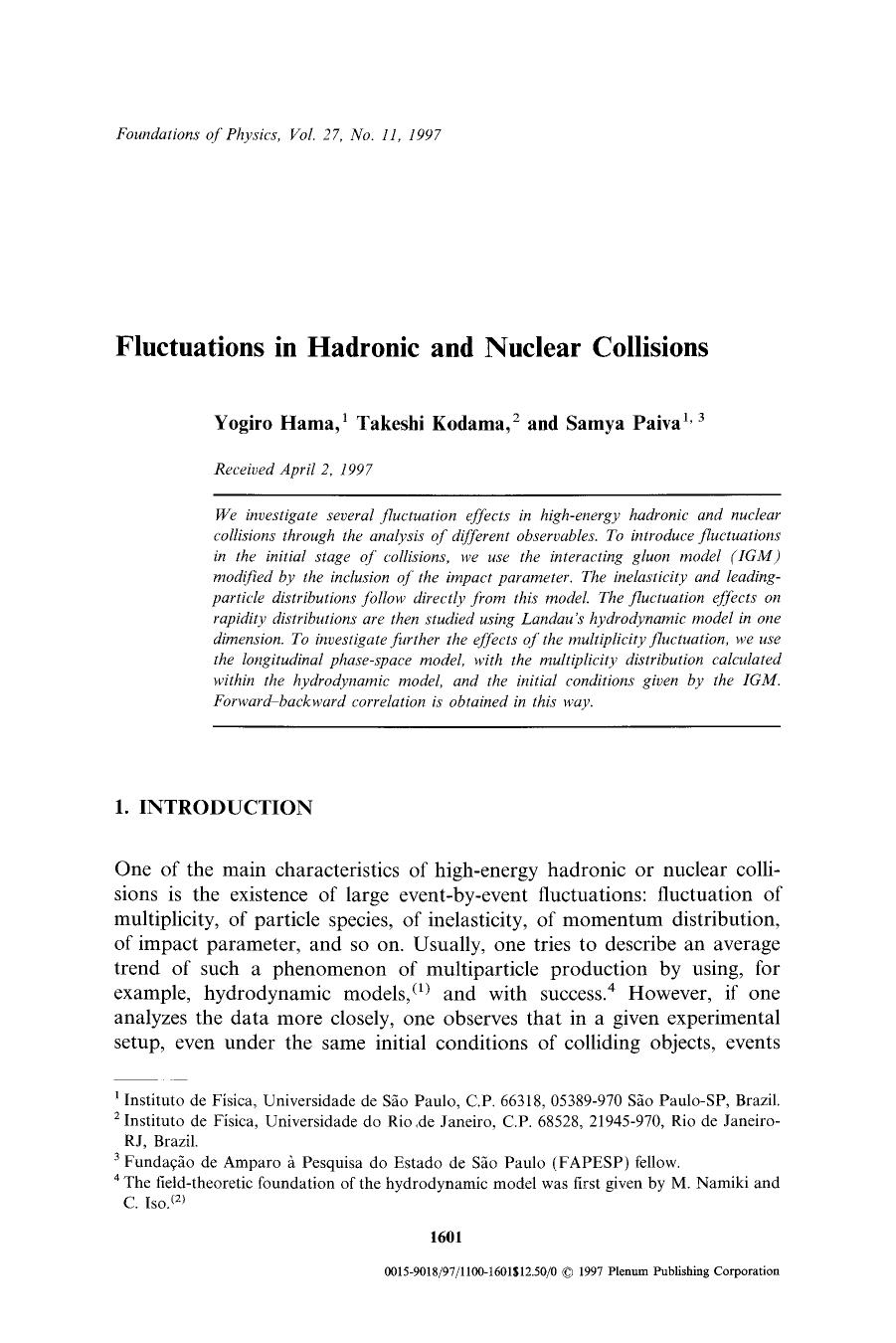 Fluctuations in hadronic and nuclear collisions by Unknown