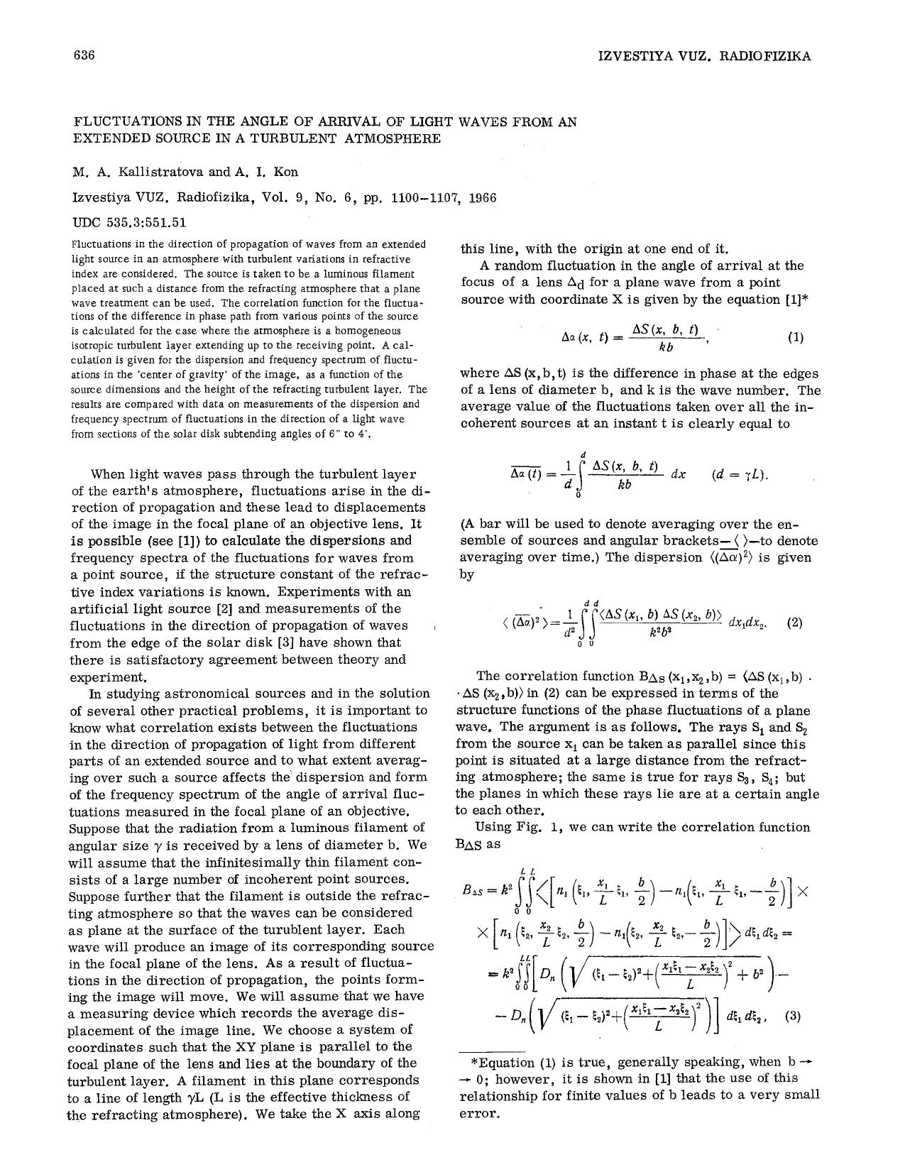 Fluctuations in the angle of arrival of light waves from an extended source in a turbulent atmosphere by Unknown