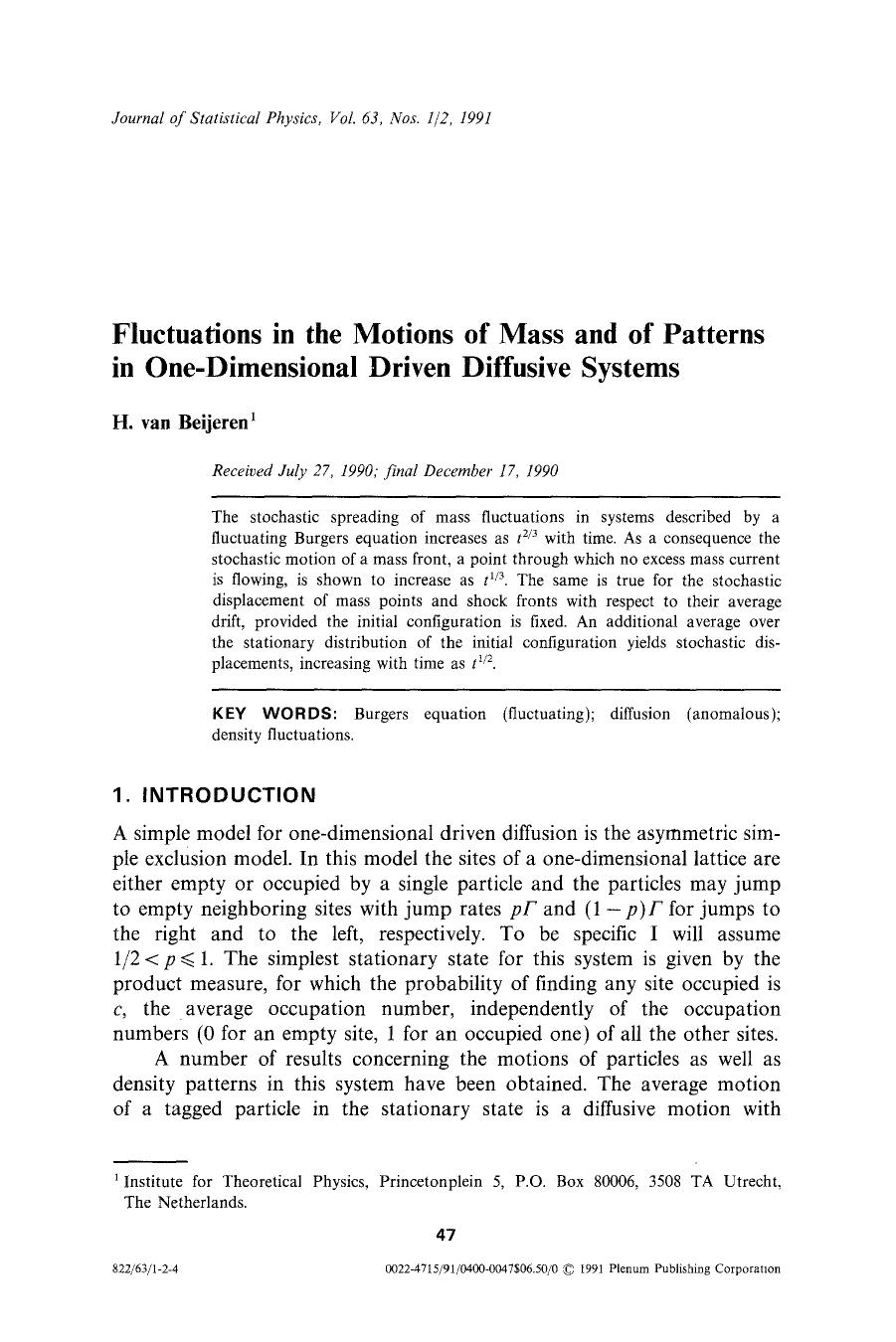 Fluctuations in the motions of mass and of patterns in one-dimensional driven diffusive systems by Unknown