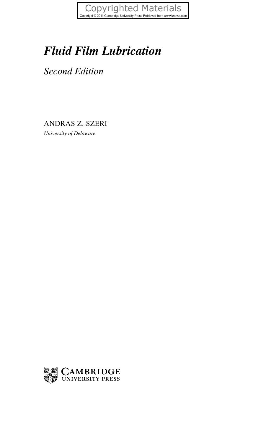 Fluid Film Lubrication by Szeri Andras Z