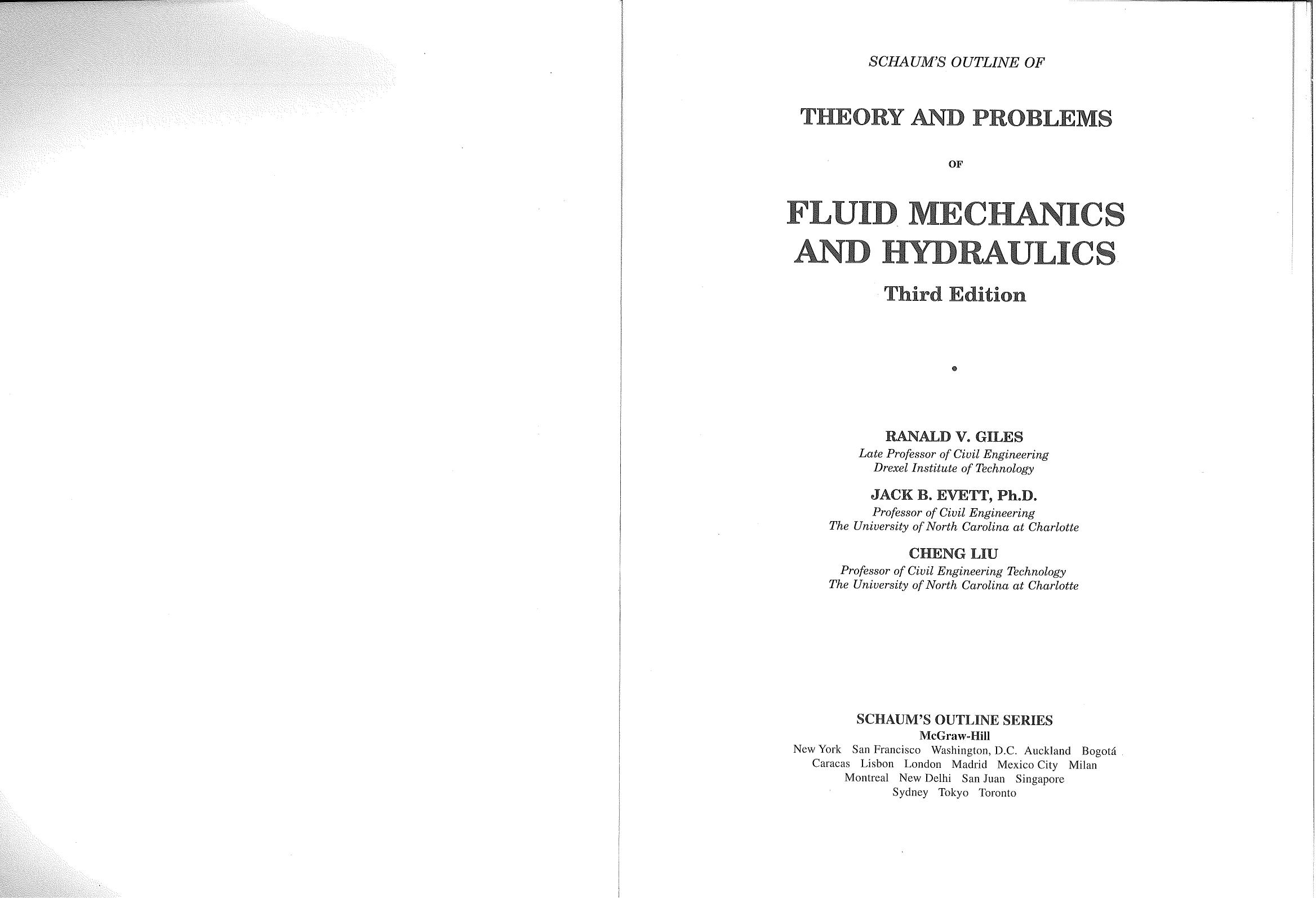 Fluid Mechanics and Hydraulics by Giles R. Evett J. Liu C