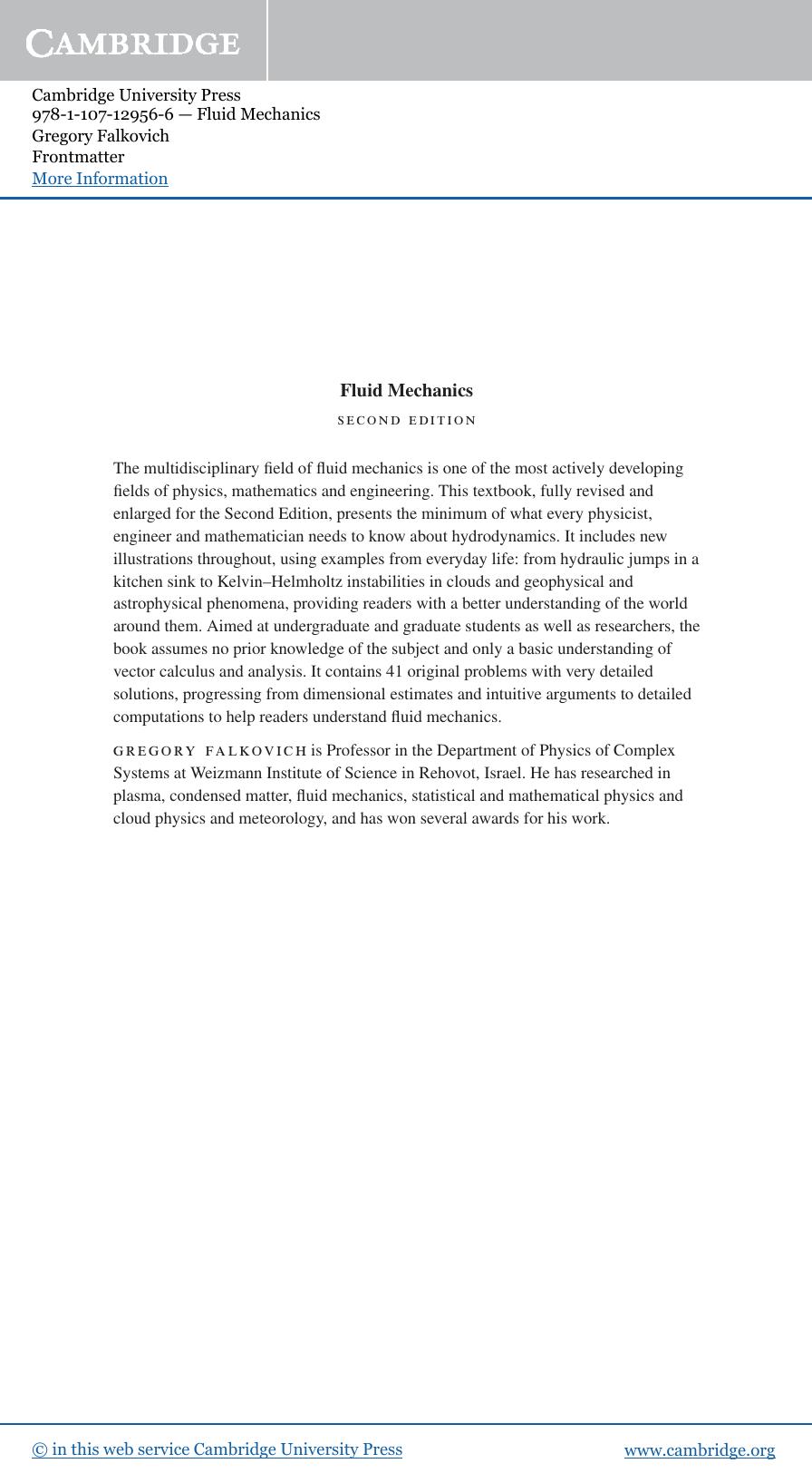Fluid Mechanics by Gregory Falkovich