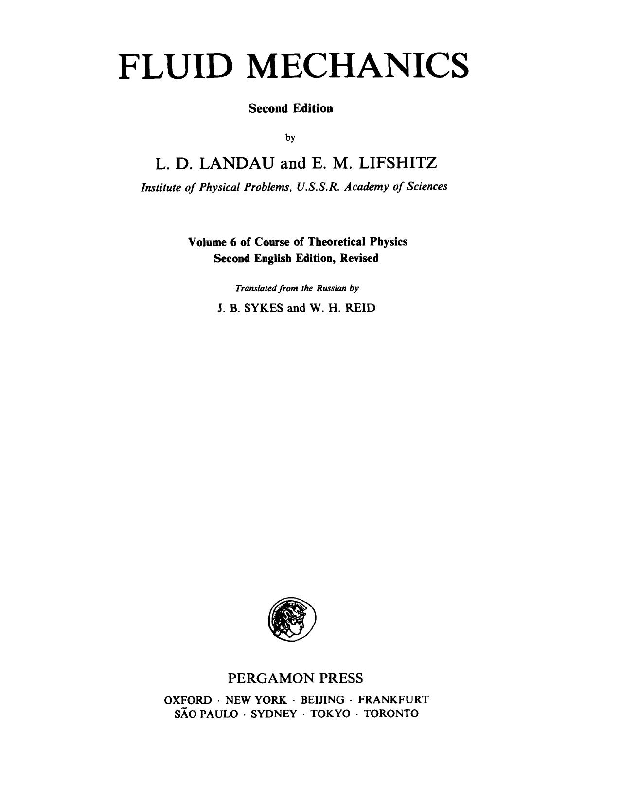 Fluid Mechanics by L. D. Landau E. M. Lifschitz