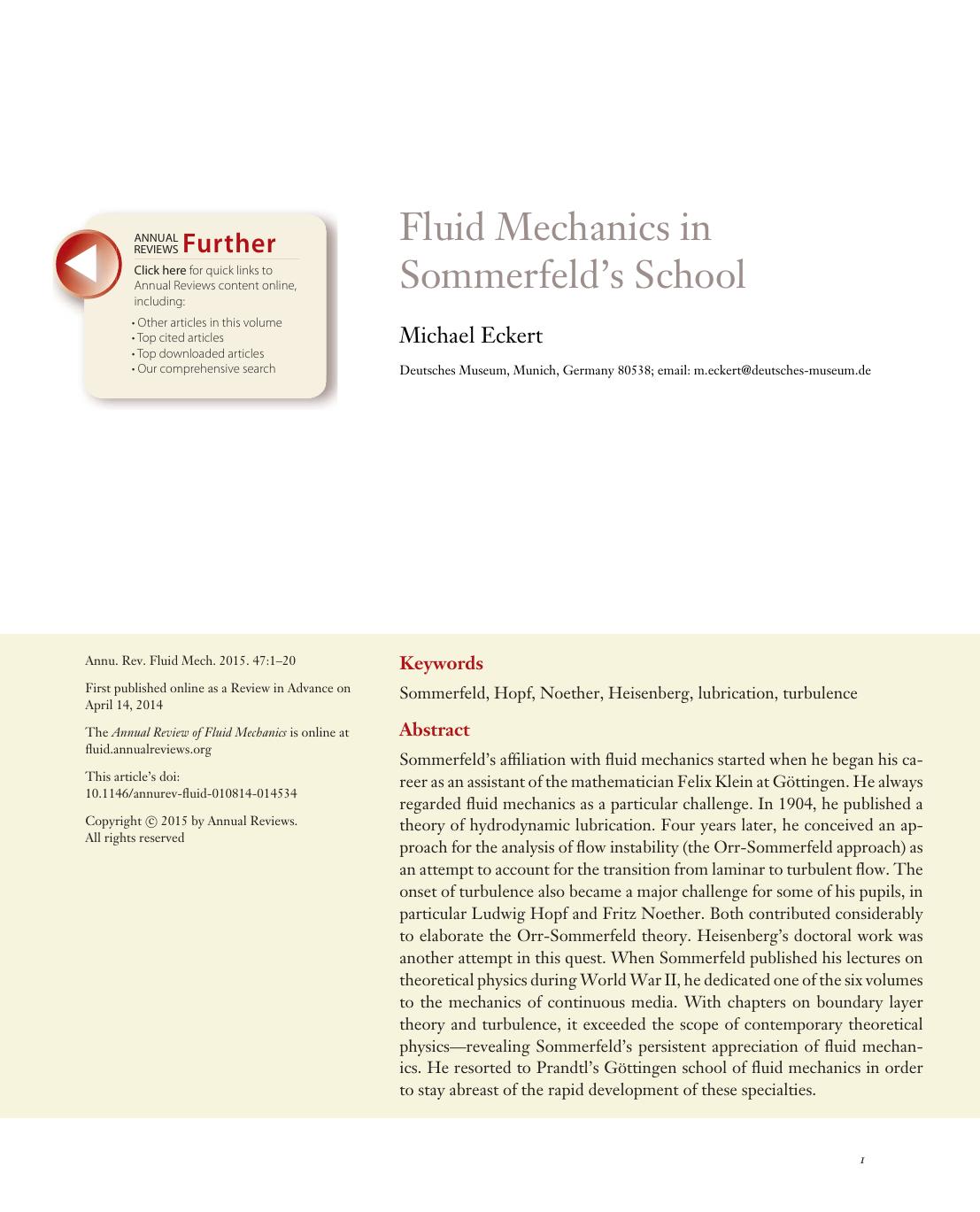 Fluid Mechanics in Sommerfeld's School by Michael Eckert