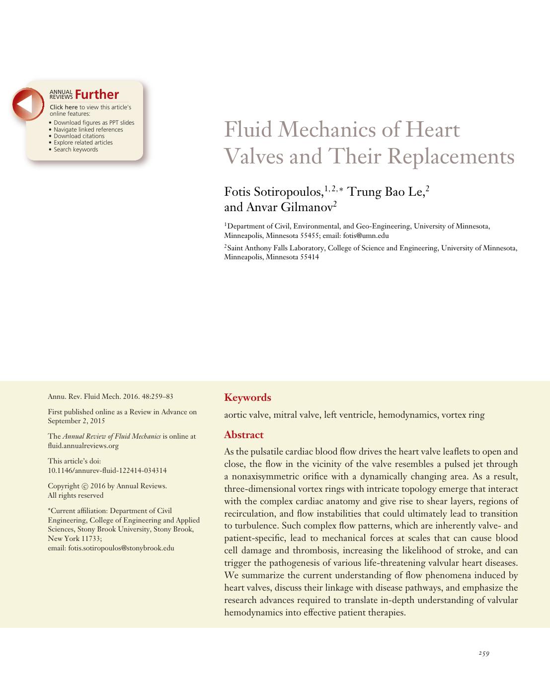 Fluid Mechanics of Heart Valves and Their Replacements by Fotis Sotiropoulos Trung Bao Le Anvar Gilmanov