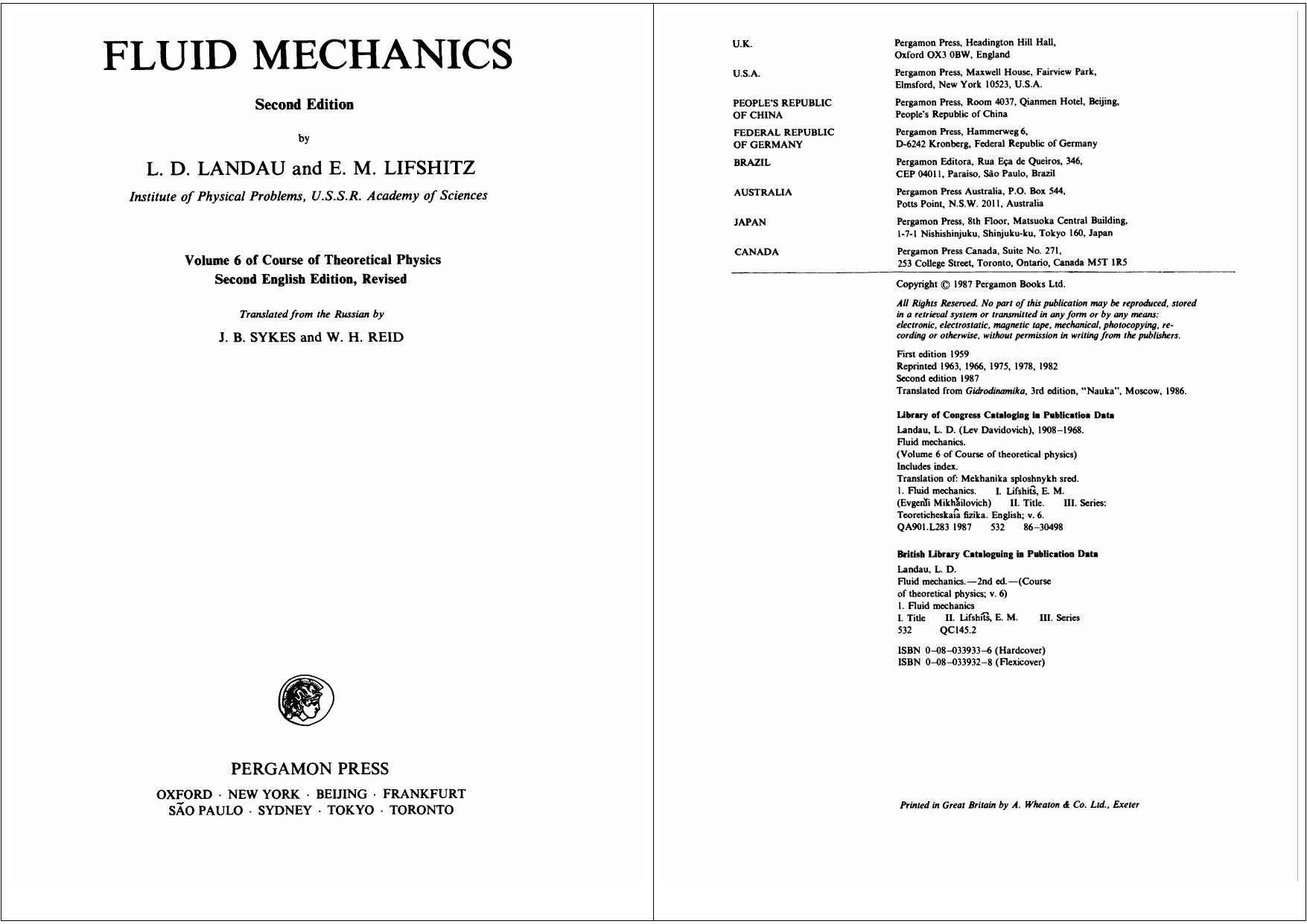 Fluid Mechanics: Vol 6 by L.D. Landau J.B. Sykes