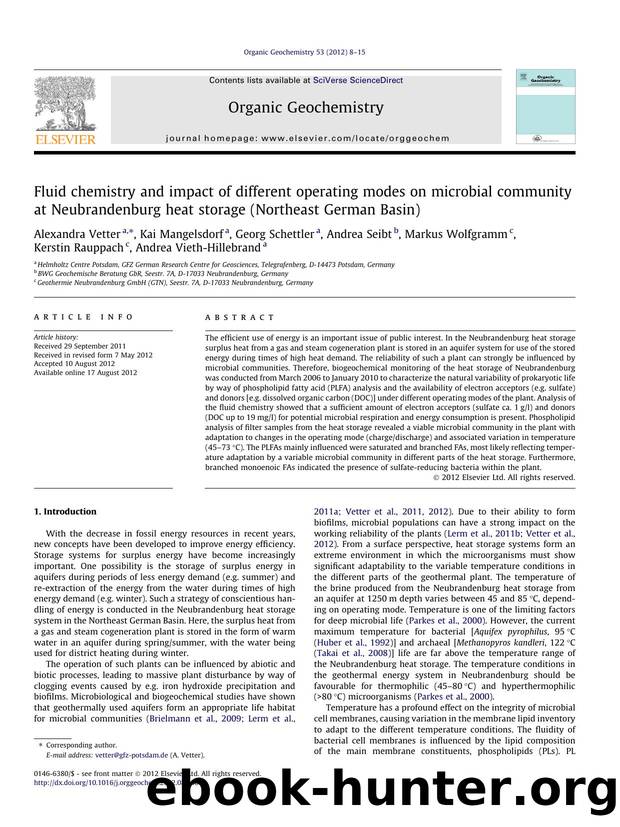 Fluid chemistry and impact of different operating modes on microbial community at Neubrandenburg heat storage (Northeast German Basin) by unknow