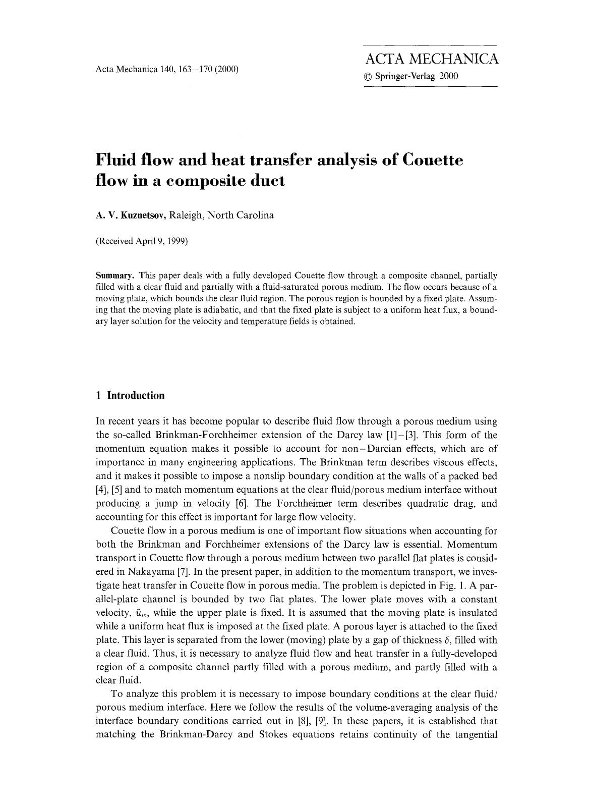 Fluid flow and heat transfer analysis of Couette flow in a composite duct by Unknown