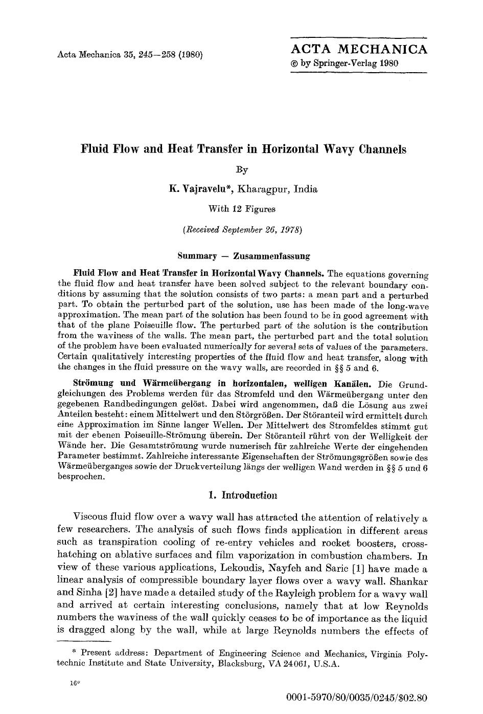 Fluid flow and heat transfer in horizontal wavy channels by Unknown