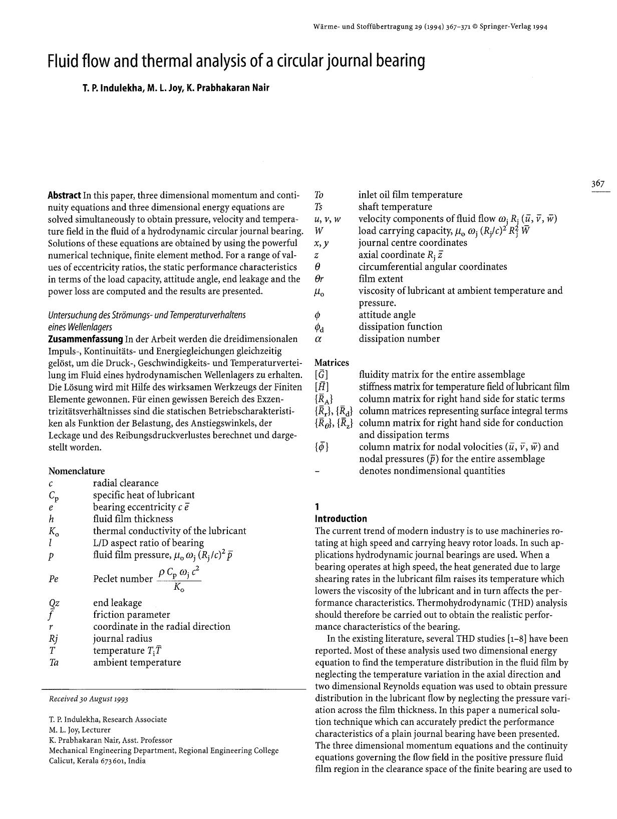 Fluid flow and thermal analysis of a circular journal bearing by unknow