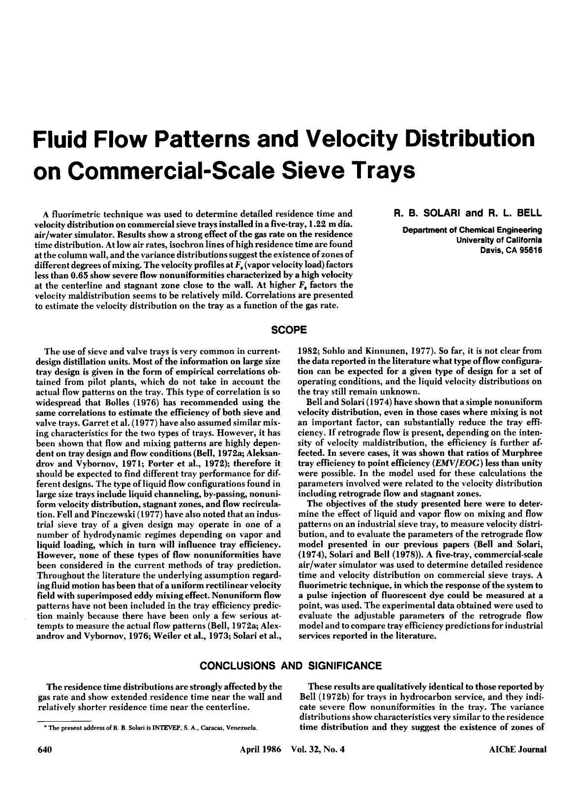 Fluid flow patterns and velocity distribution on commercial-scale sieve trays by Unknown