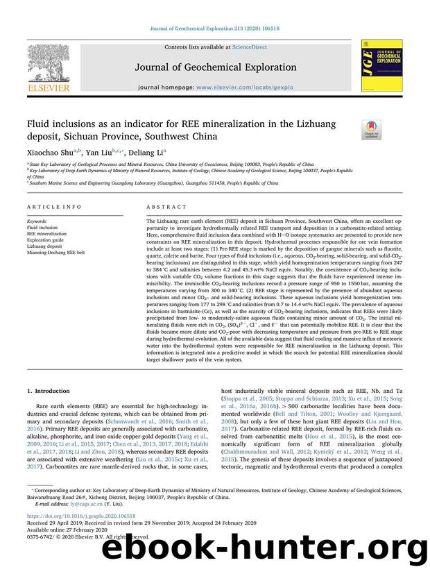 Fluid inclusions as an indicator for REE mineralization in the Lizhuang deposit, Sichuan Province, Southwest China by Xiaochao Shu & Yan Liu & Deliang Li