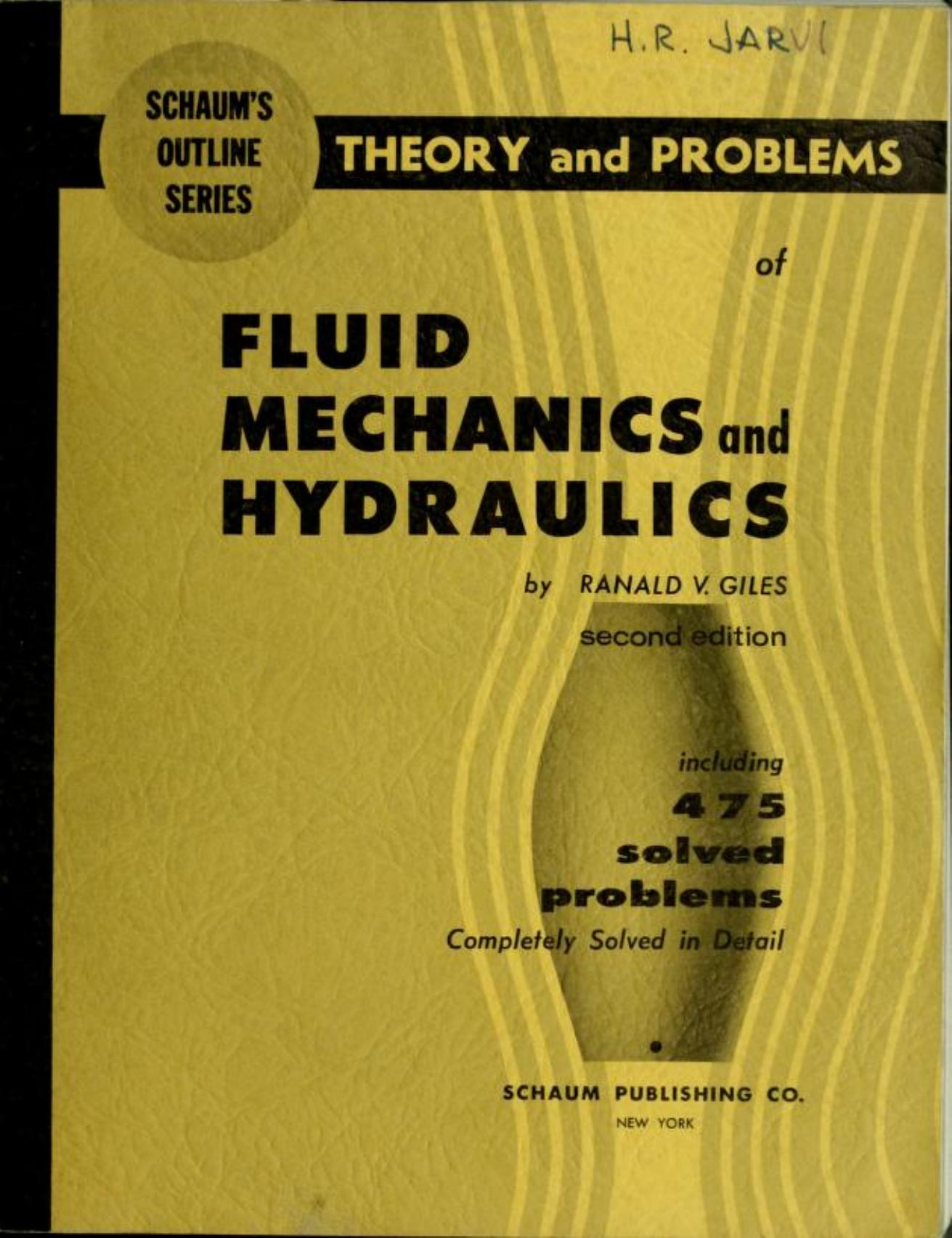 Fluid mechanics and hydraulics. by Ranald V. Giles