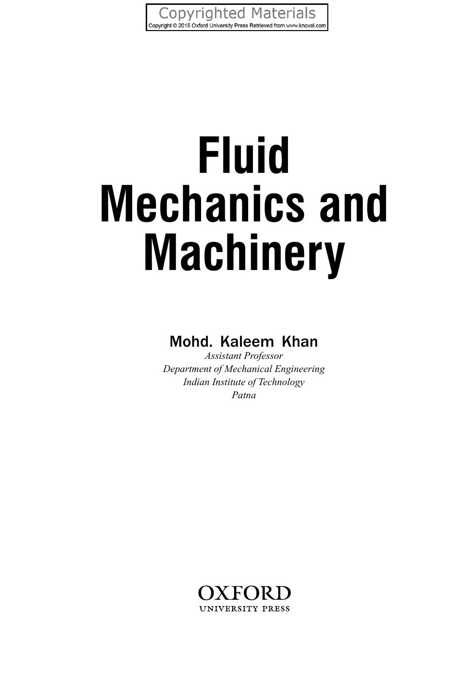 Fluid mechanics and machinery (Repost) by Khan Kaleem Mohammad
