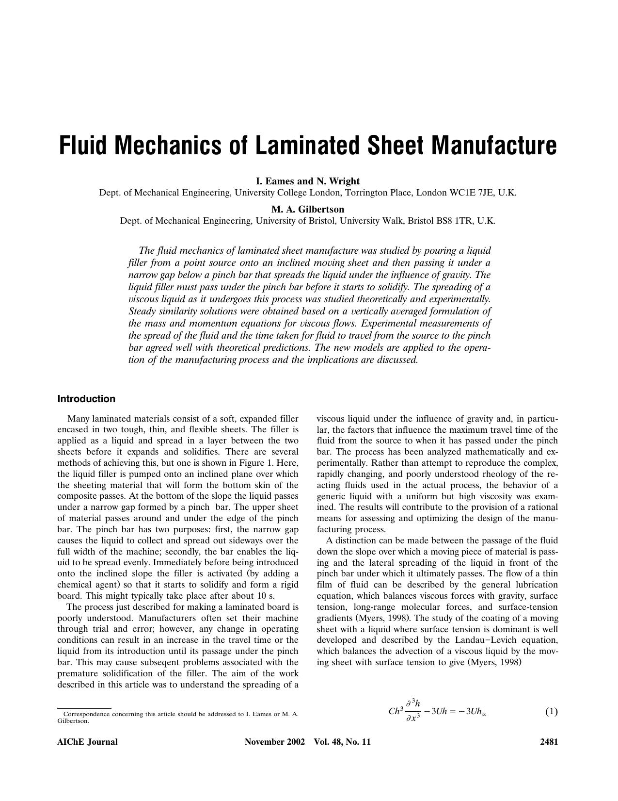 Fluid mechanics of laminated sheet manufacture by ?