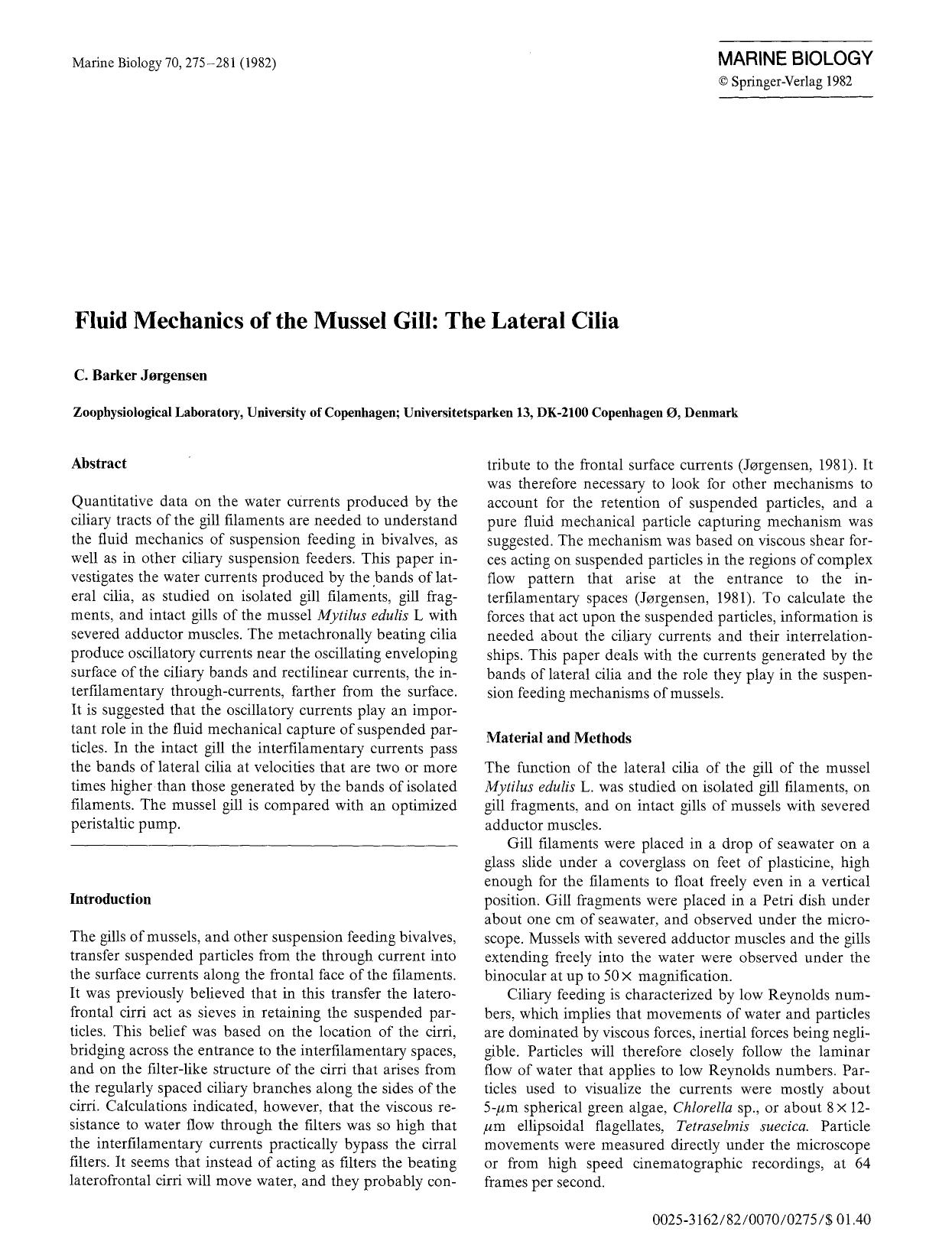 Fluid mechanics of the mussel gill: The lateral cilia by Unknown