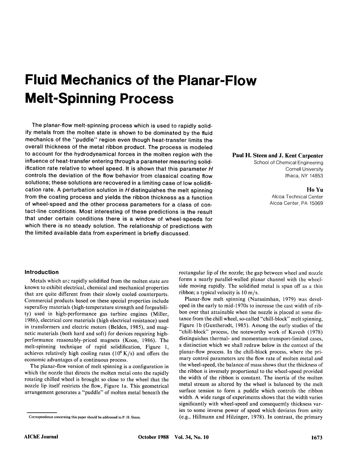 Fluid mechanics of the planar-flow melt-spinning process by Unknown