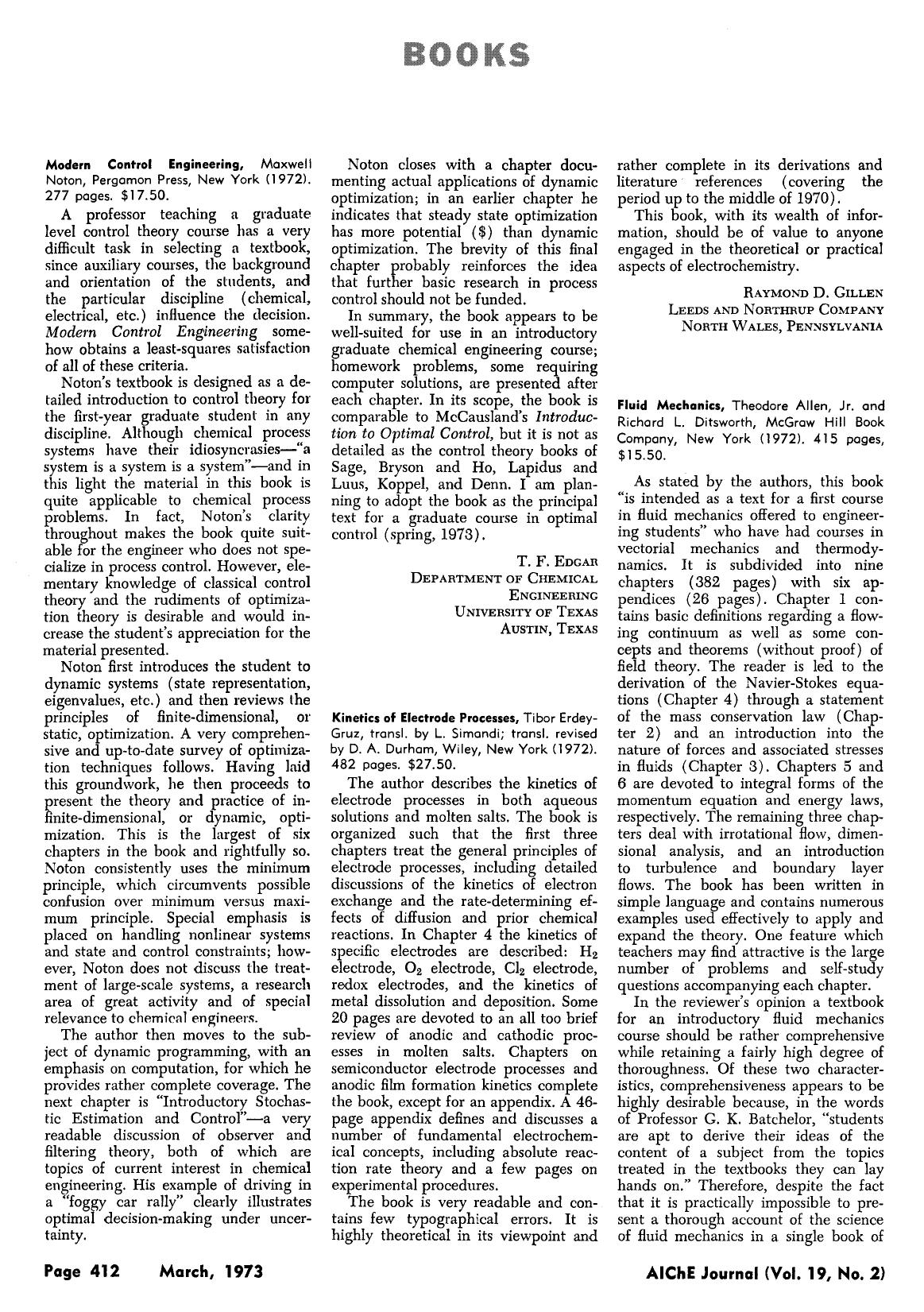 Fluid mechanics, Theodore Allen, Jr. and Richard L. Ditsworth, McGraw Hill Book Company, New York (1972). 415 pages, [dollar]15.50 by Unknown